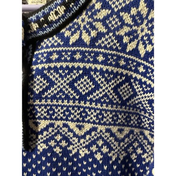 Vintage LL Bean Sweater Women XL Blue Fair Isle Cotton Australia Ski Birds Eye - Picture 3 of 8